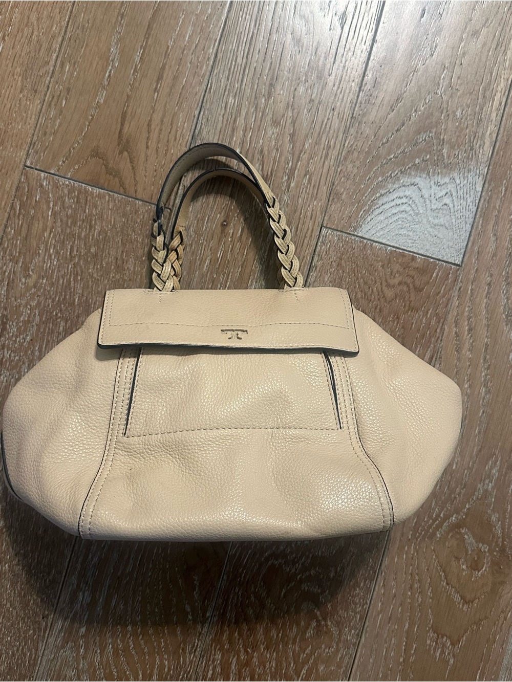 Tory Burch Cream Braided-Handle Leather Satchel